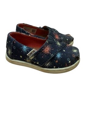 Tom Alpargata Sz 6 Toddler Kids Navy Canvas Easy Slip-On Shoes Fireworks Stars